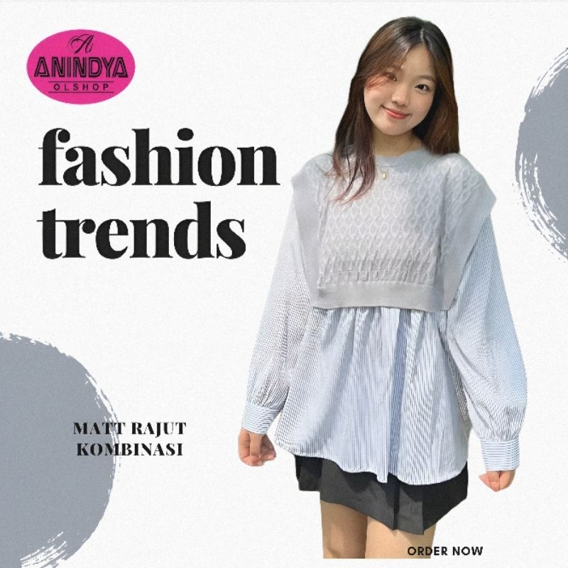 Anindya Fashion Presents Atasan Wanita Kombinasi Rajut 2307-2 Zara Woman Blouse Import Terbaru