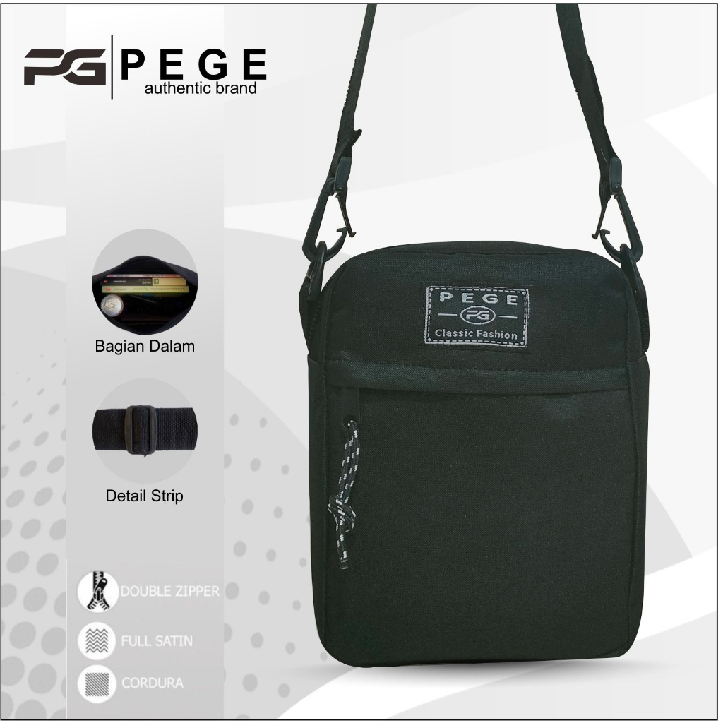 Tas Selempang Pria Slingbag PEGE Monthy bahu Kasual Warna Hitam Model Polos  - PG 8938