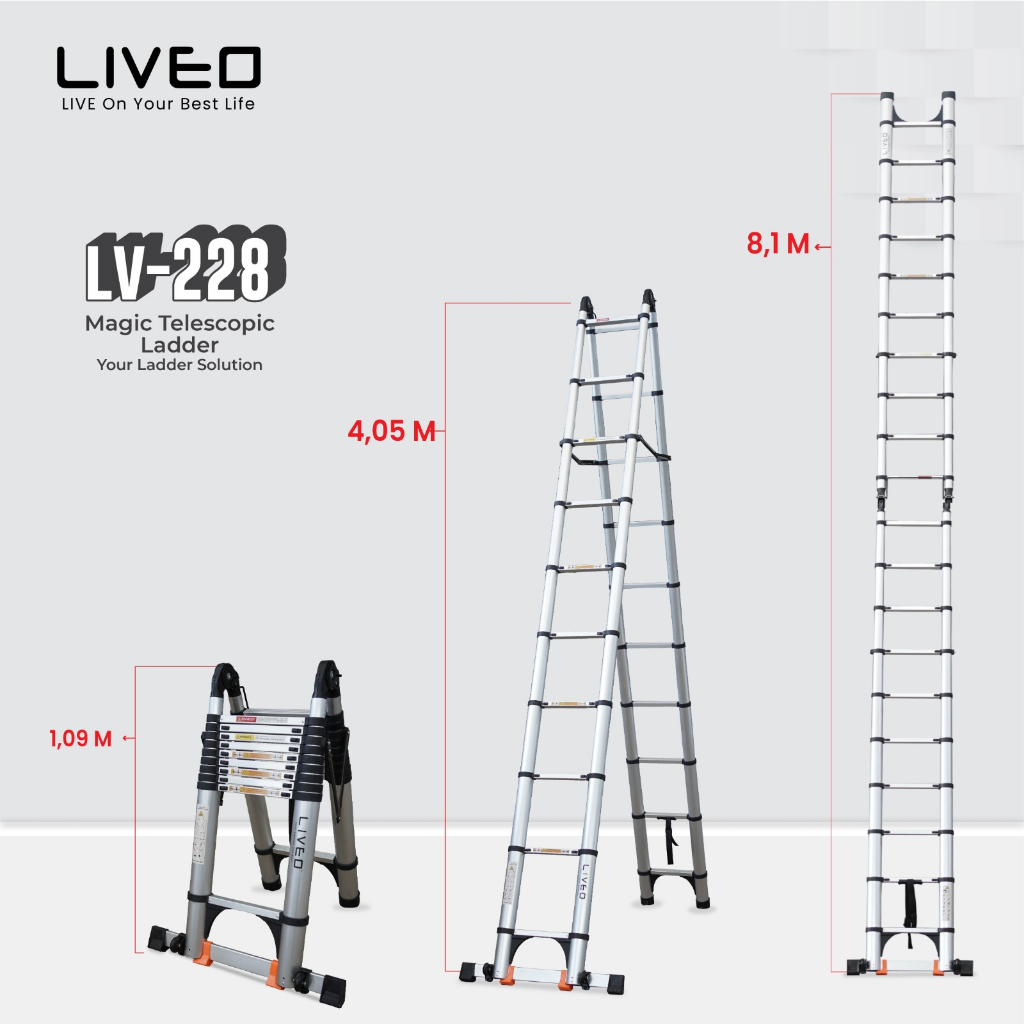 Tangga Double Magic Telescopic Liveo LV-228 / Tangga Lipat Alumunium Teleskopik Ganda