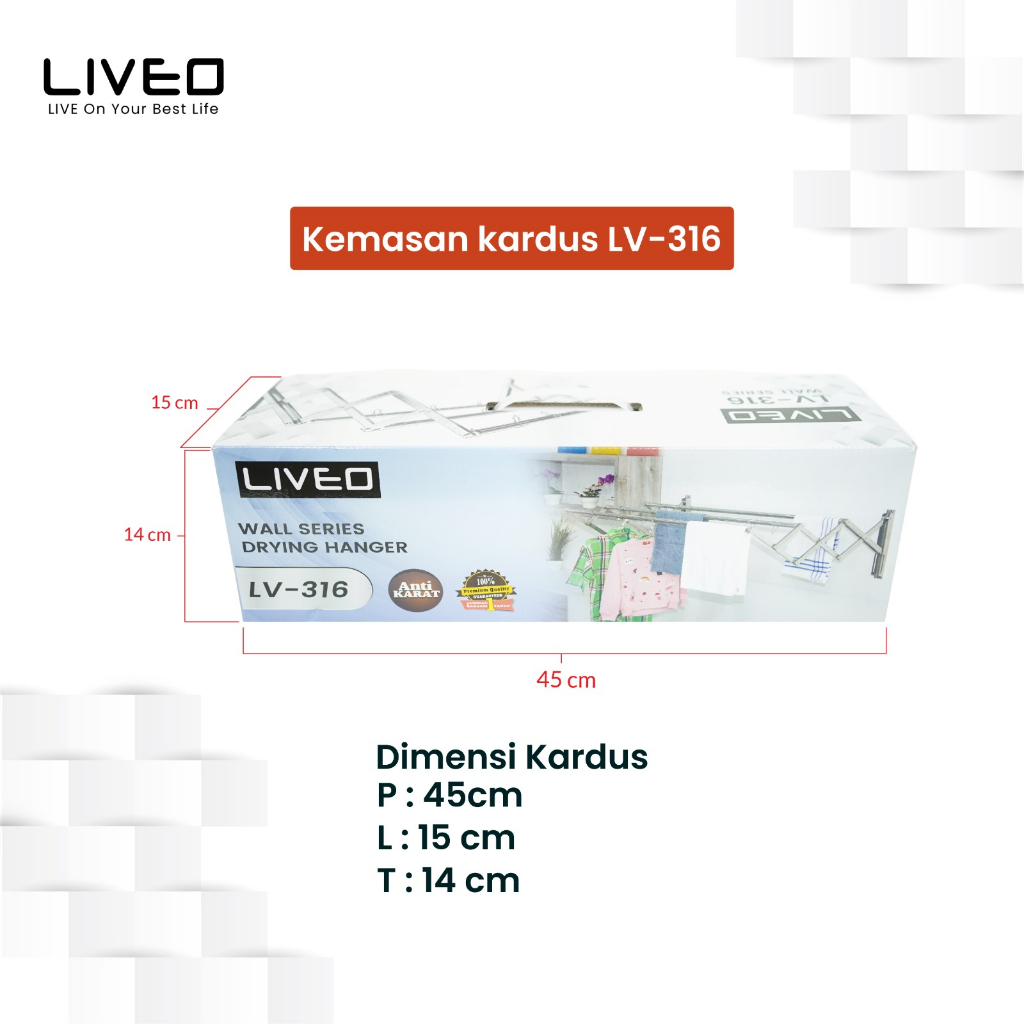 Jemuran Dinding Baju Stainless Steel Liveo LV-316 / Jemuran Lipat Gantung