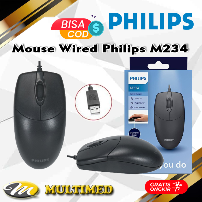 Mouse Wired USB Kabel Philips M234 1000 DPI