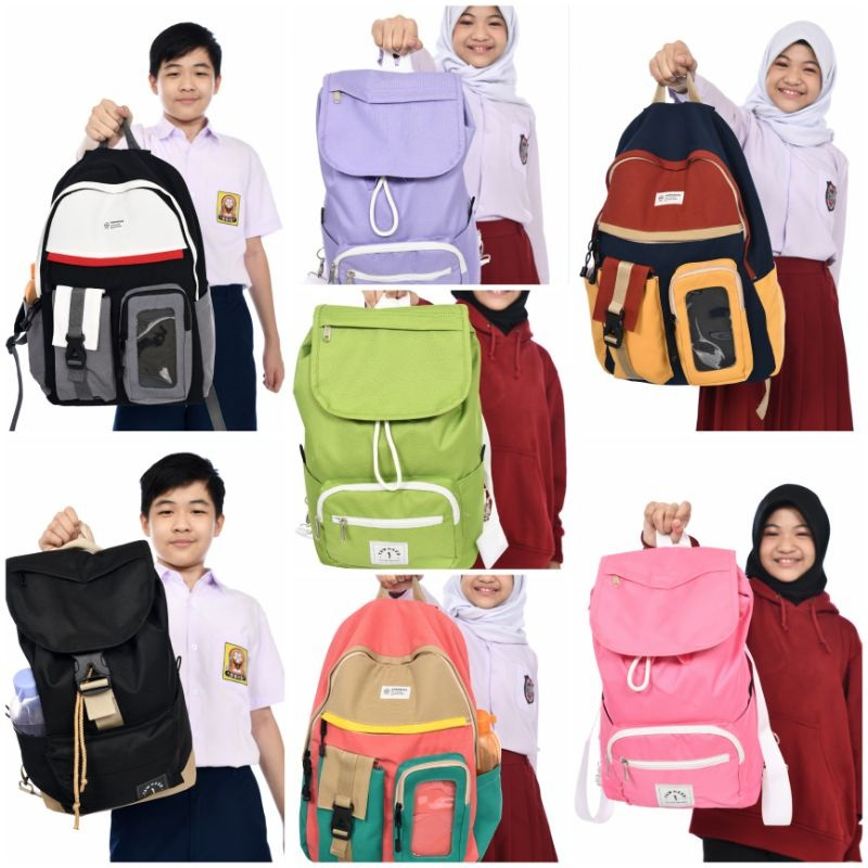 AMMARKIDS Tas Ransel Sekolah Anak Unisex Perempuan dan Laki Laki SD SMP Multy Fungsi Ukuran Besar Muat Laptop Dan Botol Minuman Backpack Cewek Cowok  Model Terbaru Kualitas Premium Terbaik Motif Lucu Warna Polos Hitam Biru Navy Pink Hijau Tosca