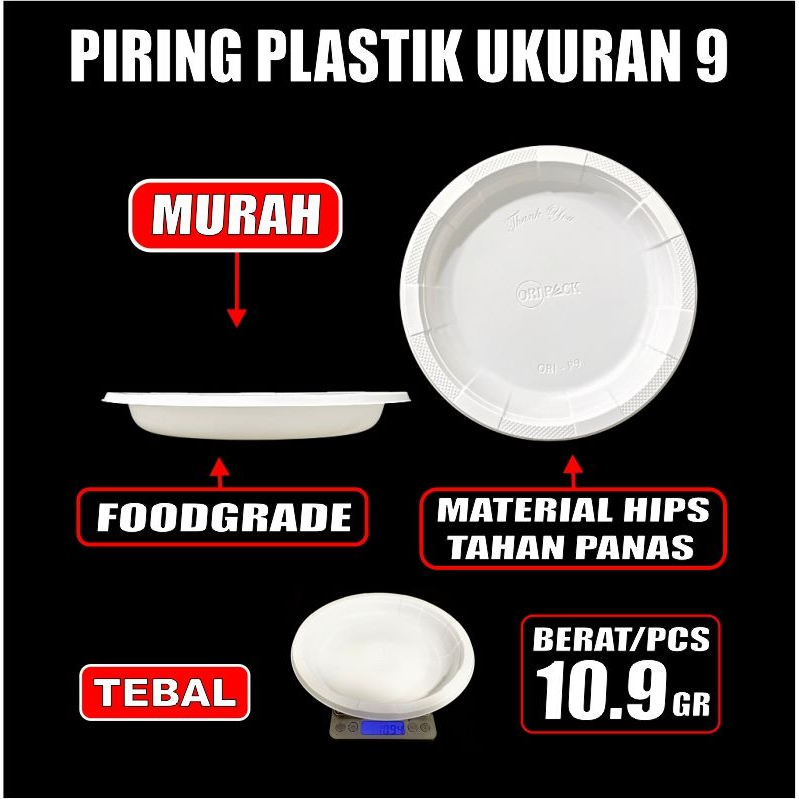 Piring Makan Plastik PerDus Uk 9 Besar L Pesta Disposable Murah P9 Warna Putih SemuaJasaKirim