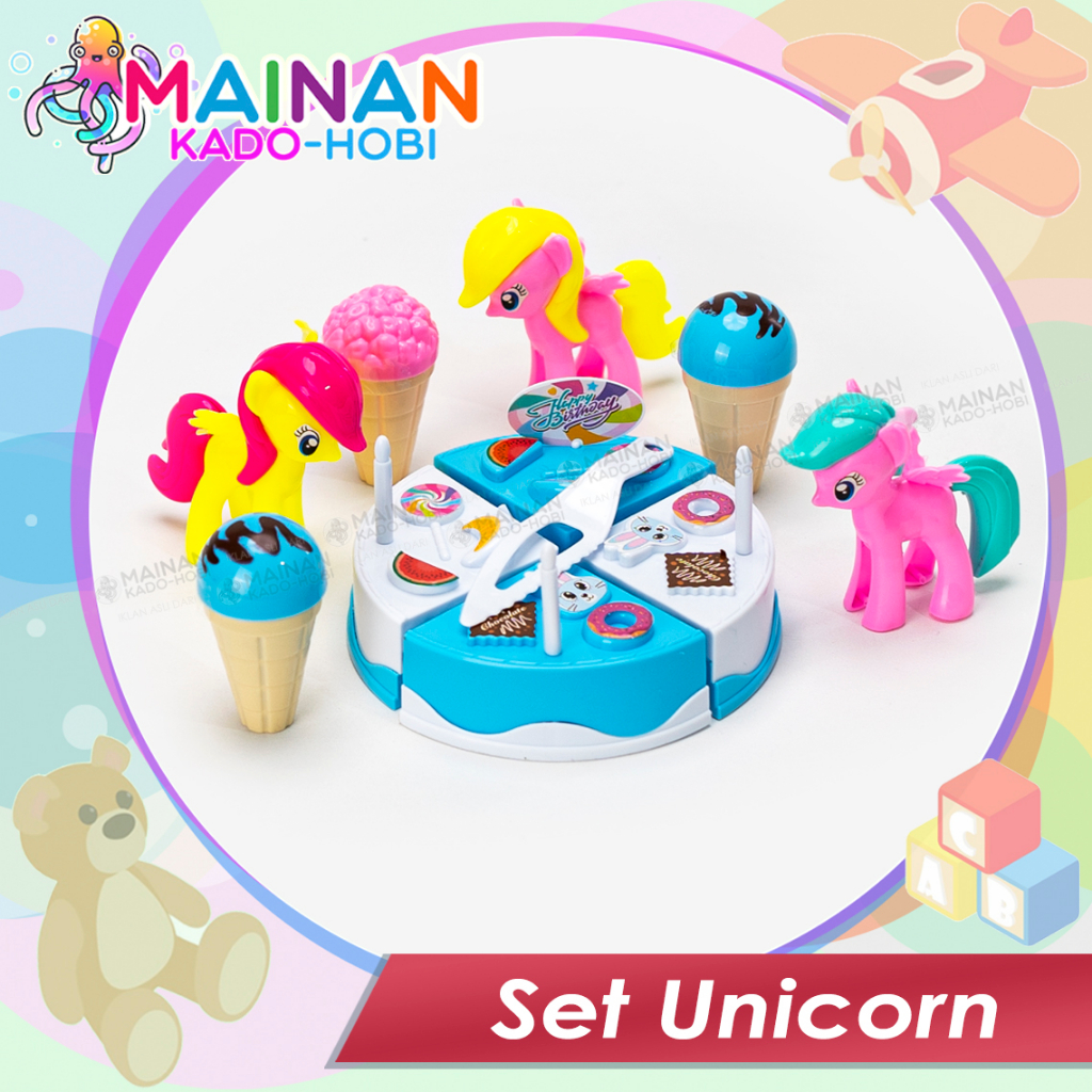 HADIAH ULANG TAHUN SET MAINAN ANAK PEREMPUAN MINIATUR BONEKA UNICORN CAKE