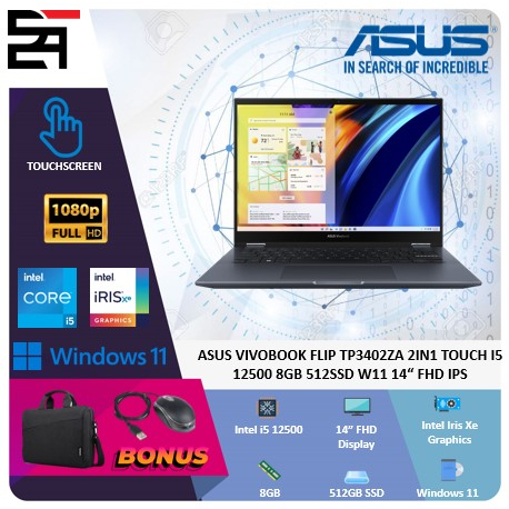 Asus Vivobook Flip TP3402ZA 2in1 Touch i5 12500 8GB 512GB SSD W11 14 Inchi FHD IPS