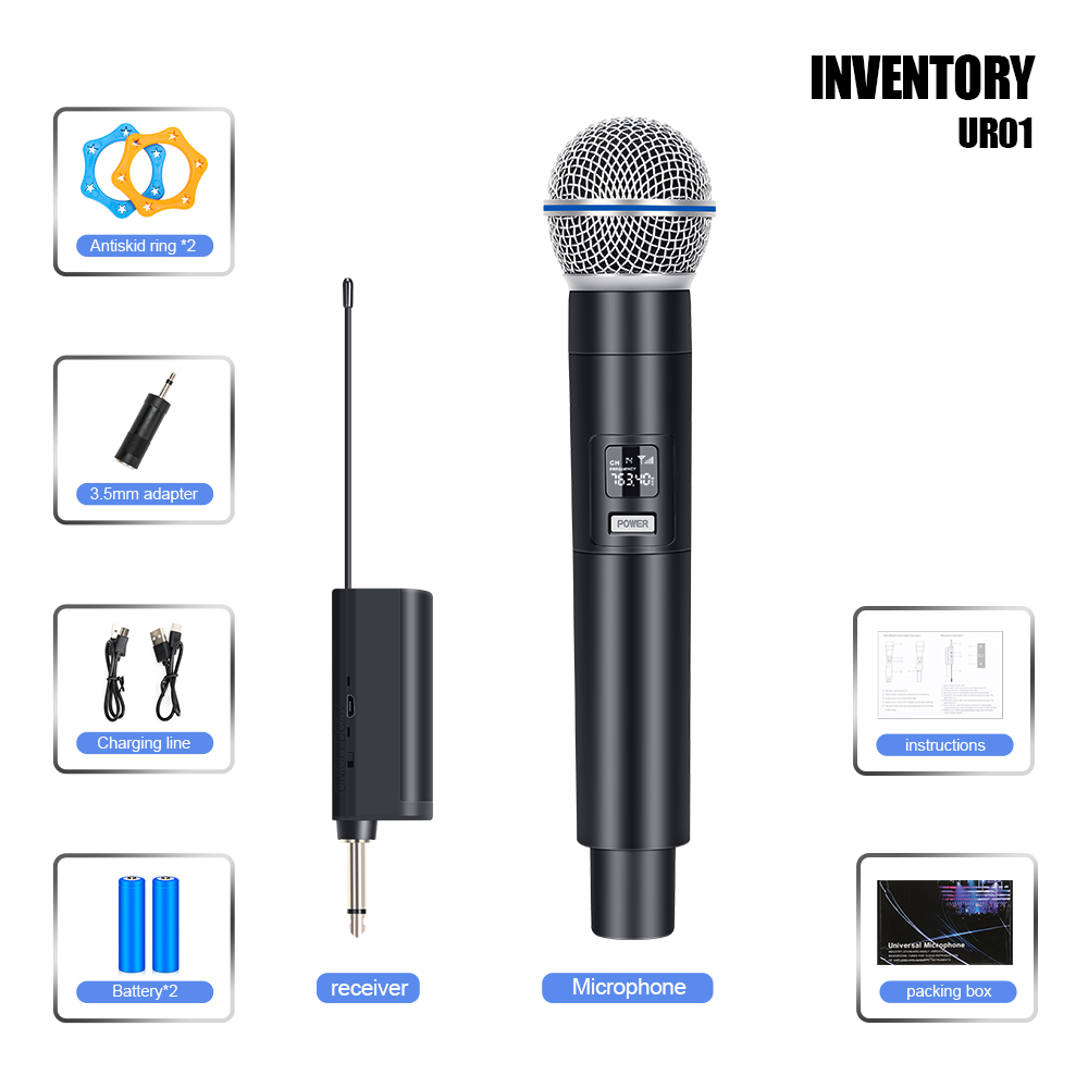 URO1/URO2 mikrofon nirkabel isiulang mikrofon genggam penyebaran UHFPasang dan mainkan Peralatan BernyanyiPeralatan Audio Hiburan Rumah