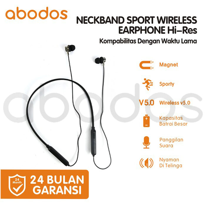 Abodos Neckband Olahraga Headphone Bluetooth Mikrofon Stereo Bass