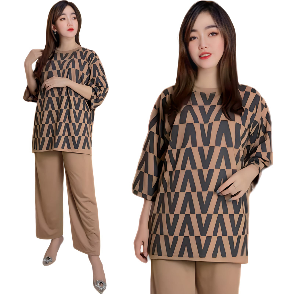 VISTATERRY LD 120 SETELAN WANITA CELANA DAN ATASAN OVERSIZE WANITA VIVI