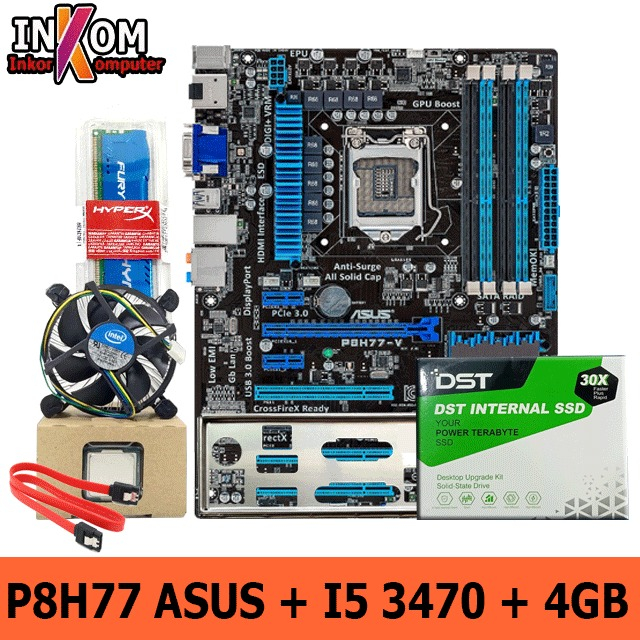 Paket Mobo ATX P8H77 Plus Ram SSD Processor i5 3470 Fan