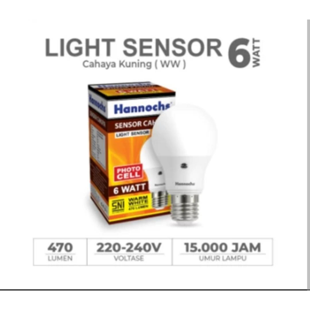 (JB99) Hannochs Lampu Led Light Sensor 6 watt cahaya Putih