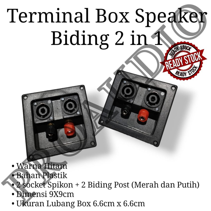 TERMINAL BOX SPEAKER BIDING &amp; 2 SOKET SPIKON (TERMINAL 2 IN 1)