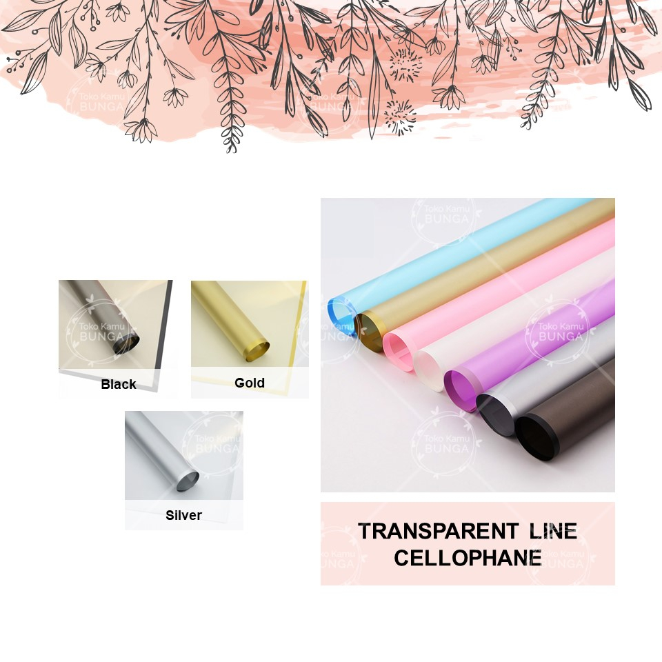 

[5 Lembar] Cellophane Transparan Color Border Line | Flower Wrapping Paper / Kertas Buket Bunga