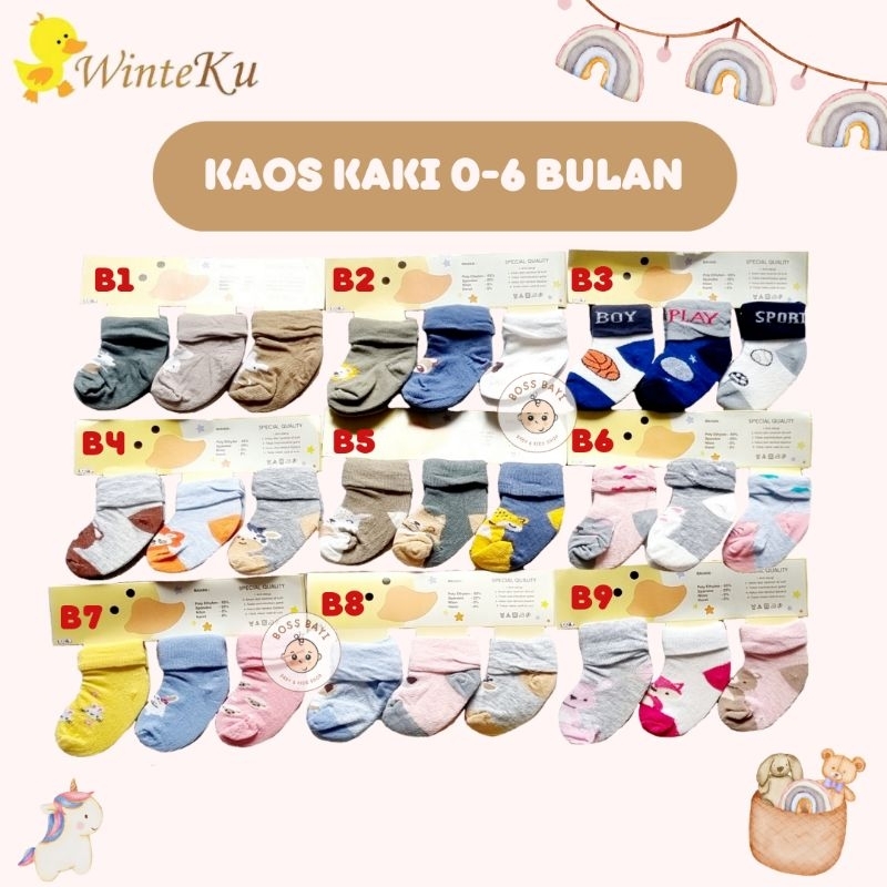 WINTEKU - Kaos Kaki Bayi 0-6bulan (1 Set isi 3 Pasang)