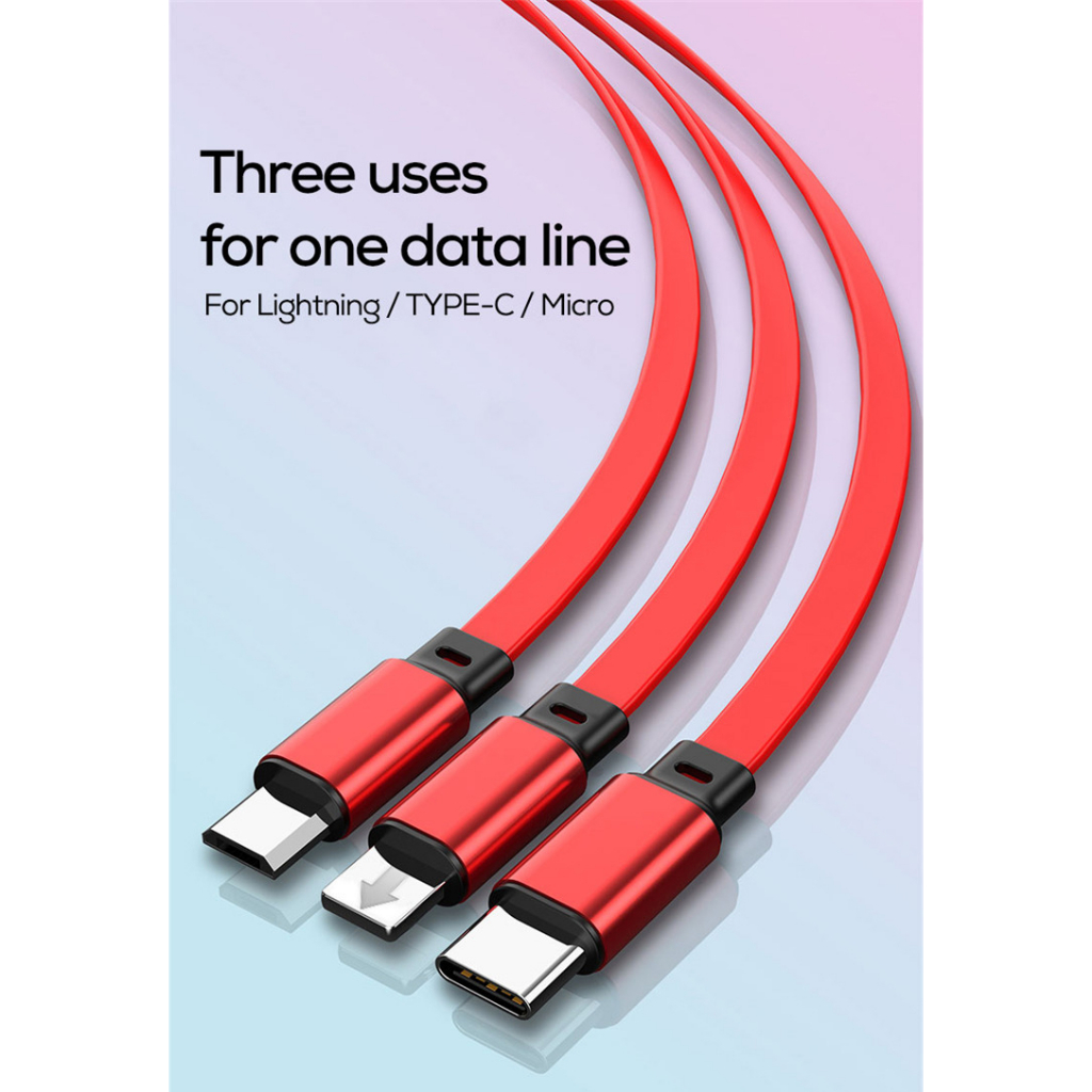 Kabel Charger Tarik Anti Kusut 3 In 1 Micro USB Type C lightning iphone