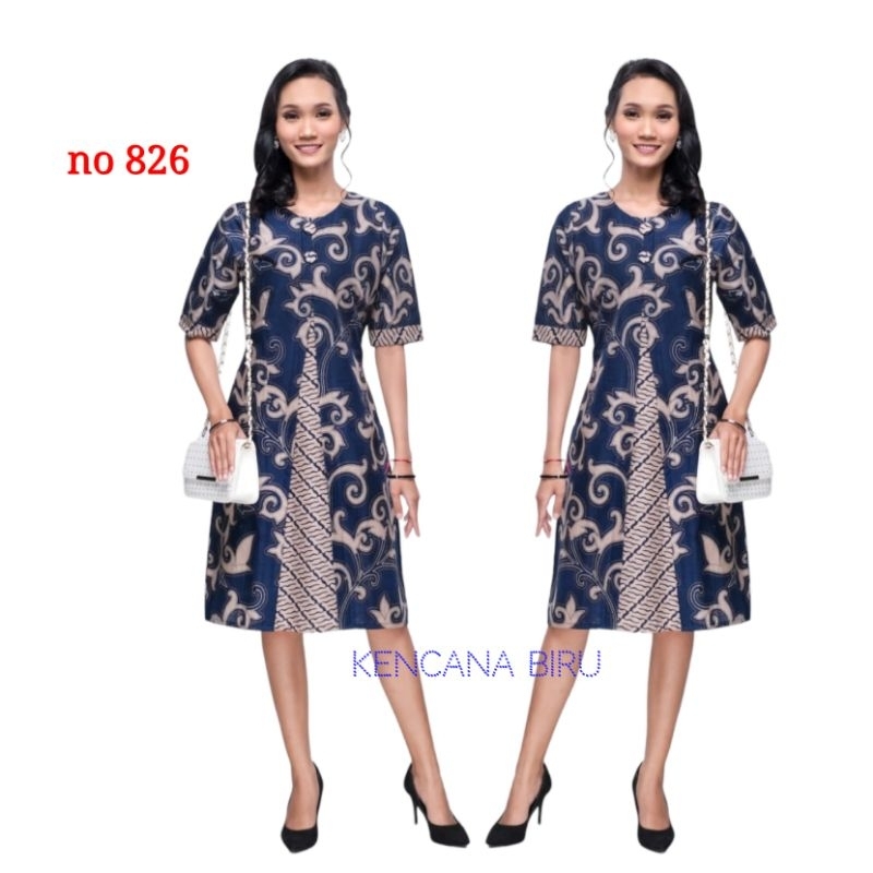 826 biru gaun dress batik wanita bigsize 4L 5L dress anak perempuan keluarga -
