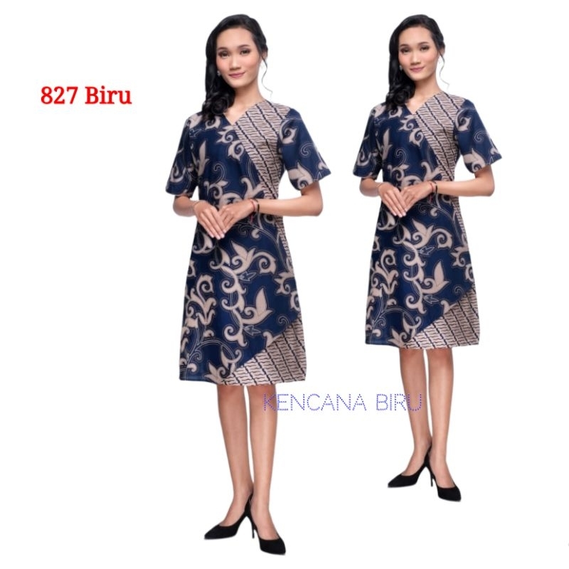827 biru gaun dress batik wanita bigsize 4L 5L dress anak perempuan keluarga -