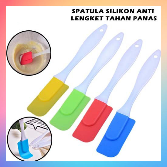 Spatula Silicone Alat Aduk Adonan Kue Anti Lengket Food Grade Elastis Tahan Panas Oles Cake Silikon