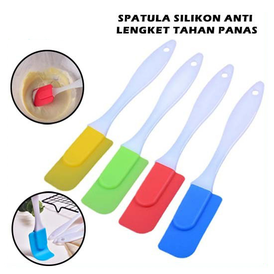 Spatula Silicone Alat Aduk Adonan Kue Anti Lengket Food Grade Elastis Tahan Panas Oles Cake Silikon