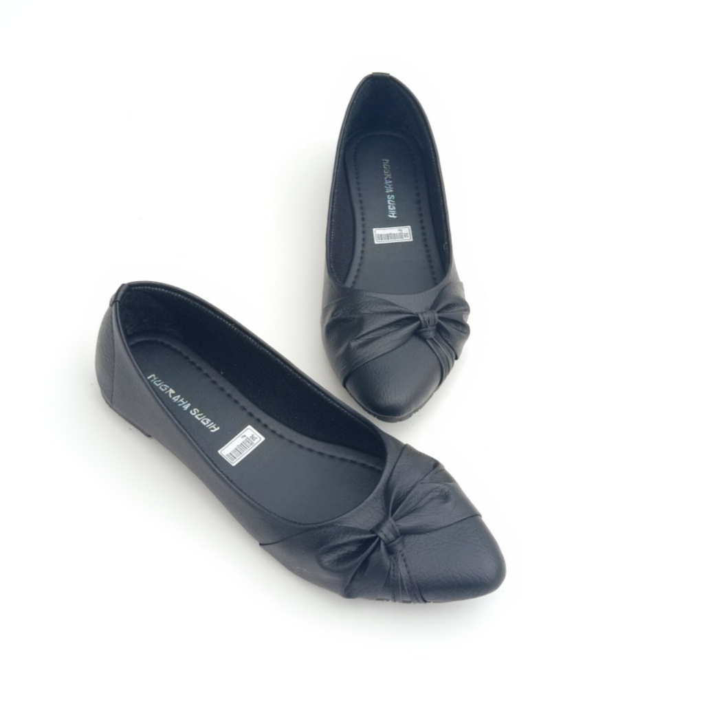 Sepatu Flat Shoes Wanita Hitam Spansus Balet Ballerina Kerja Guru Kantor Teplek Terbaru - E10