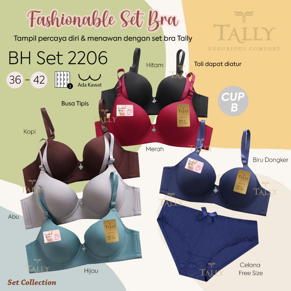 (Set Bra) Bh Bra Set Tally 2206 (Cup B) Licin | Busa Pakai Kawat |mf