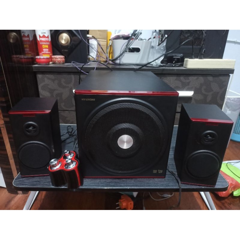 speaker 2.1 subwoofer 60watt 28watt bass sub woofer tweeter jernih bukan gmc polytron sony ini speaker korea hyundai pc laptop home theater hy-610 hy-760 hy-9600 hy-2008 hy-9200