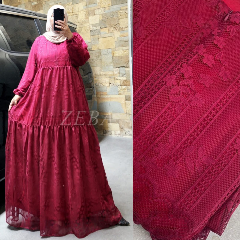 Danita Dress Brukat Jumbo Busui LD120 PB145 Gamis Brokat Maxi Muat BB70 - 95 kg Baju Wanita Muslim