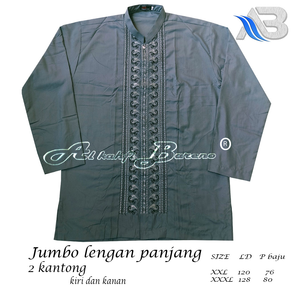 Baju Koko Pria Dewasa BIG SIZE Lengan Panjang Putih JUMBO Koko Al qadr/AB Al kahfi Bareno Katun Muslim COD