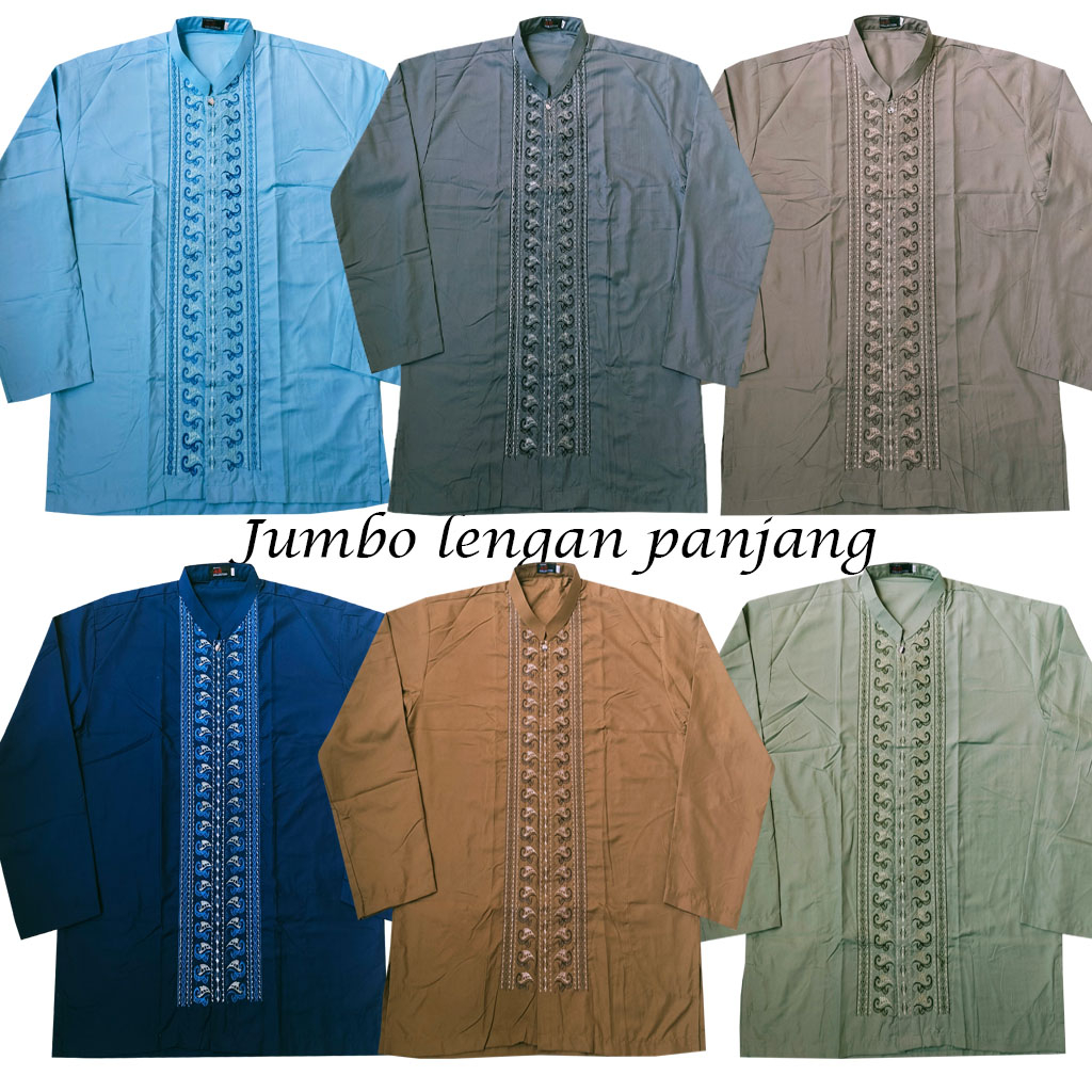 Baju Koko Pria Dewasa BIG SIZE Lengan Panjang Putih JUMBO Koko Al qadr/AB Al kahfi Bareno Katun Muslim COD