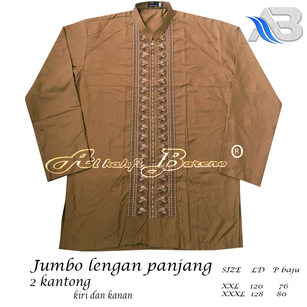 Baju Koko Pria Dewasa BIG SIZE Lengan Panjang Putih JUMBO Koko Al qadr/AB Al kahfi Bareno Katun Muslim COD