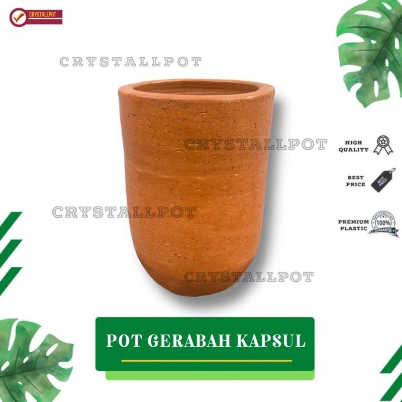 POT BUNGA TANAMAN GERABAH TANAH LIAT KAPSUL TINGGI TERRACOTTA POLOS D22 T30 - KAPSUL TERRACOTTA