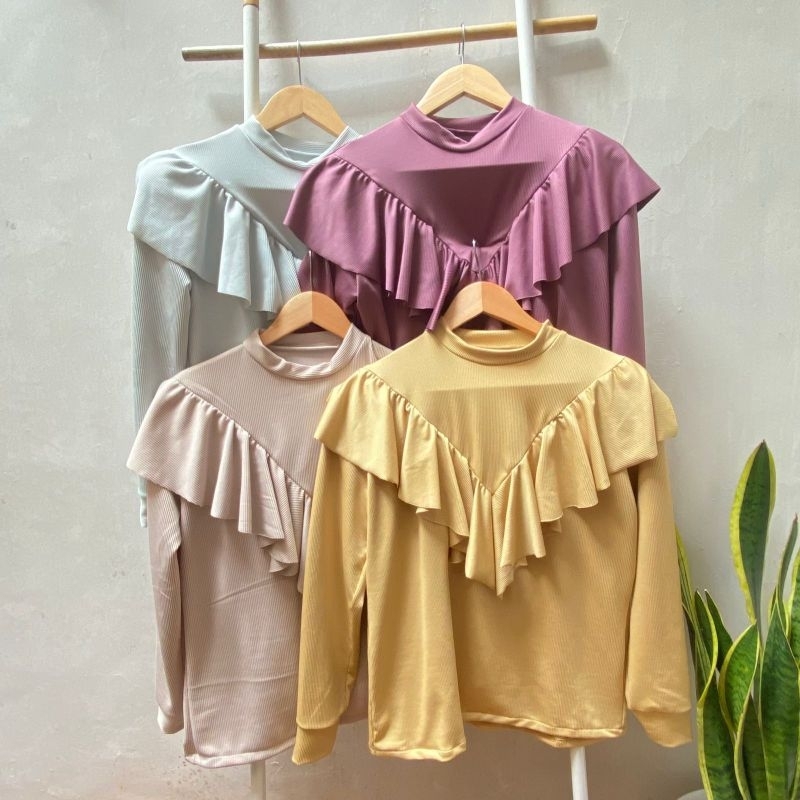 ATASAN BLOUSE KNIT RUFFLE BASIC / ATASAN WANITA KAOS NYAMAN