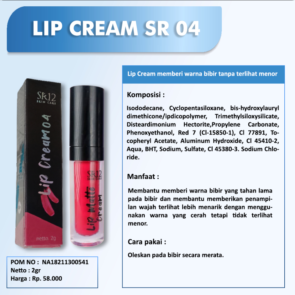 Lip Cream SR12 - Lipstik Tahan Lama &amp; Air / Lip Theraphy Bebas Paraben / Ringan Di Bibir Hasil Warna Yang Lebih Pekat