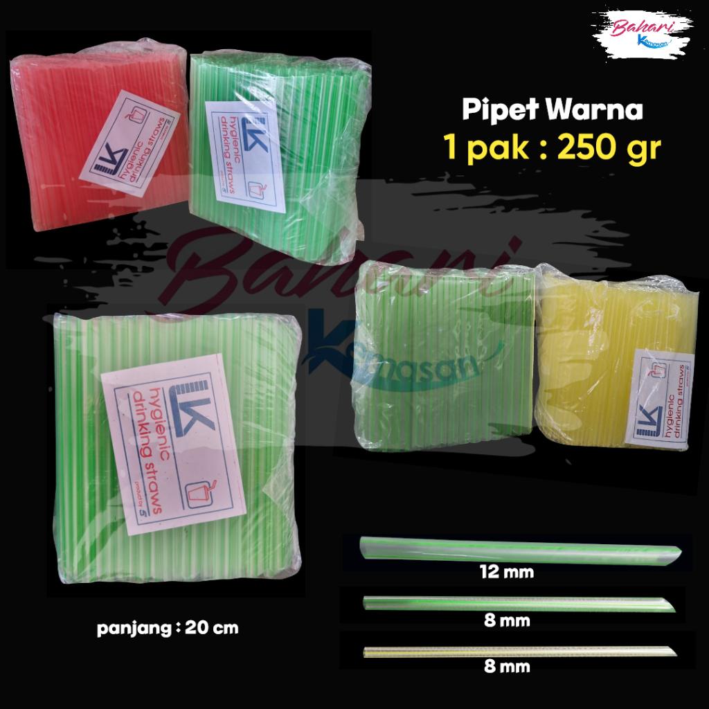Sedotan Pipet 8mm Warna Bubble Boba Minuman Plastik isi 250gr