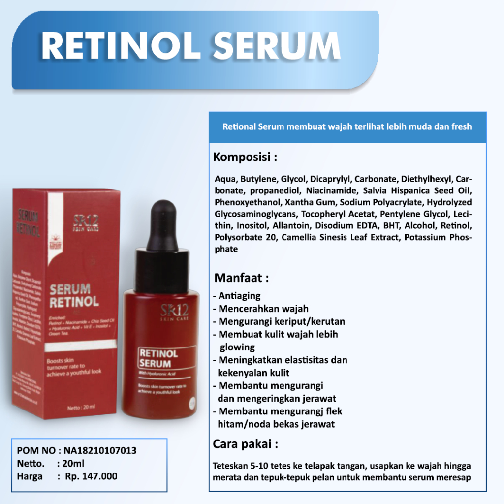 RETINOL SERUM SR12 BPOM / SERUM PENCEGAH PENUAAN DINI / ANTI AGING SERUM / SERUM GLOWING / SERUM PENCERAH WAJAH / MENCEGAH PENUAAN DINI