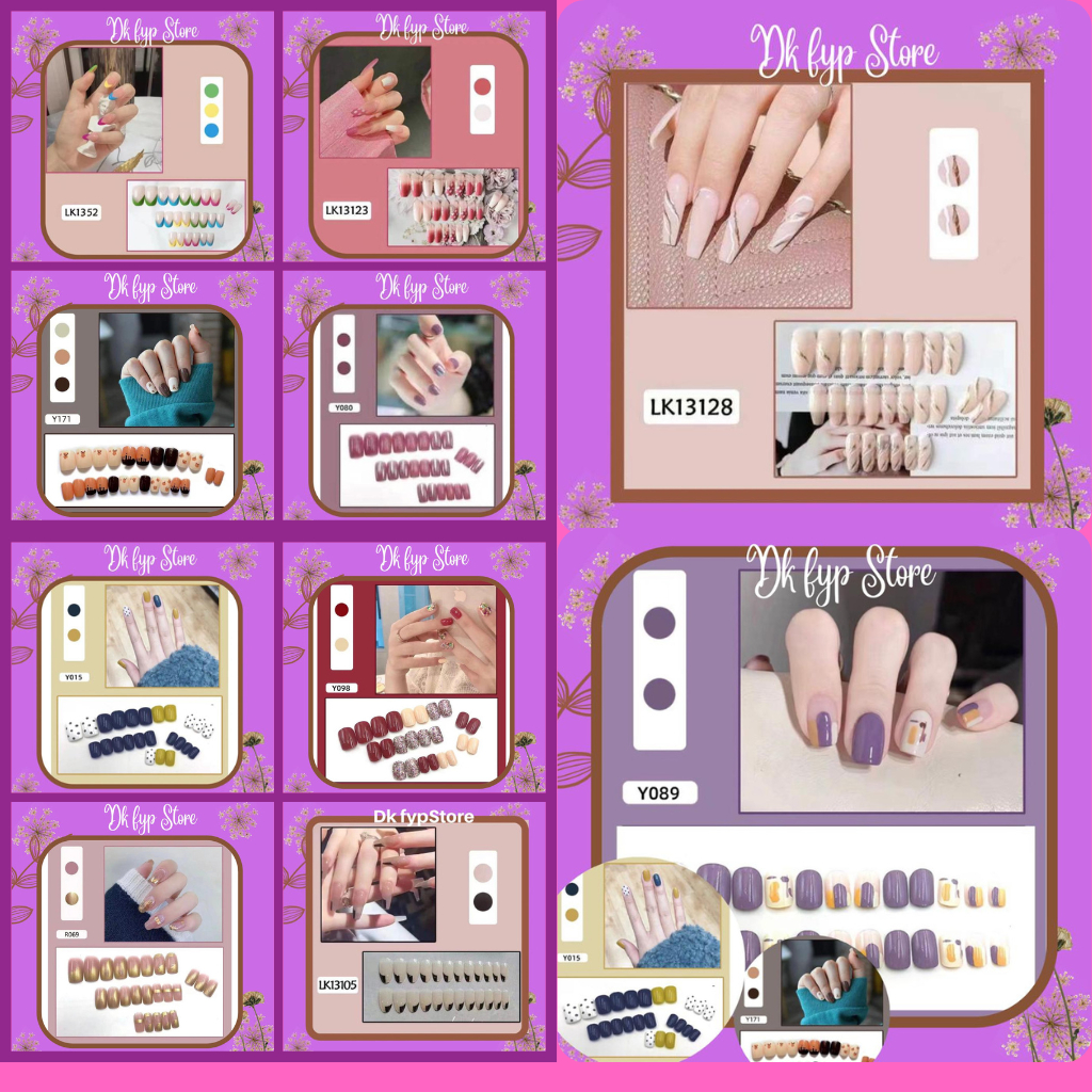 [✅ bisa COD] [✅ Gratis LEM dan KIKIR ] (DK0041) 24pcs/set Kuku Palsu Pendek Panjang Imitasi Nail Tip