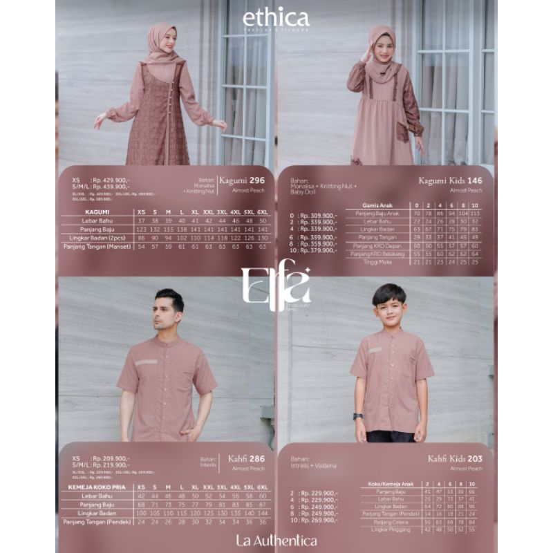 Sarimbit Keluarga Ethica 2023 Elfa 293 Almost Peach (Gamis Kagumi 296, Koko Kahfi 286, Gamis Anak Kagumi Kids 146, Koko Anak Kahfi Kids 203)