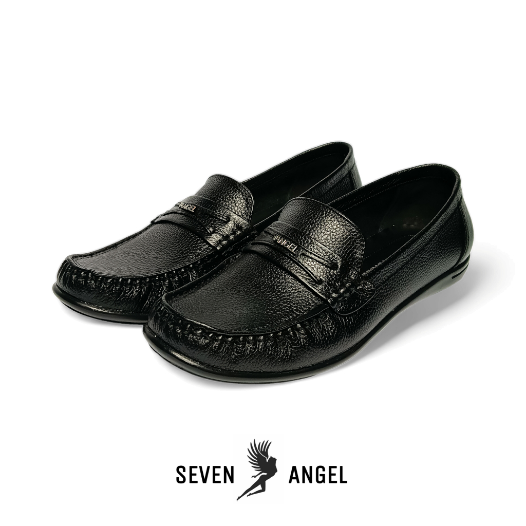 Sepatu Wanita Loafers Slip-On Kulit Sapi Hitam Motif Croco Series Seven Angel Shoes