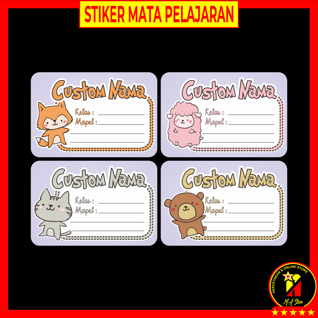 

Stiker Mapel Mata Pelajaran Custom Gambar Karakter Lucu Bahan Kertas Stiker HVS Kawaii Animals