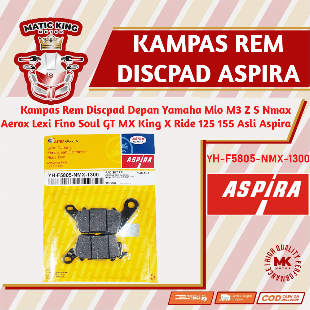 Kampas rem dispad discpad depan belakang Yamaha Mio M3 Z S Nmax Aerox Lexi Fino Soul GT MX King X Ride 125 155 Aspira Astra Otoparts YH-F5805-NMX-1300