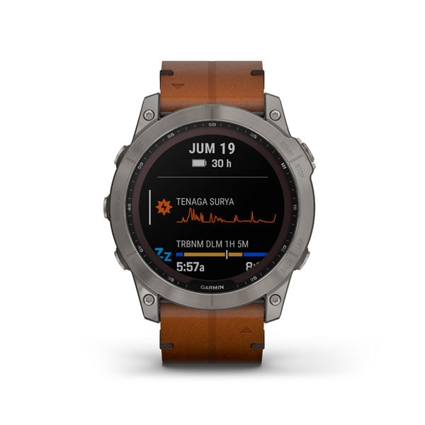 Garmin Fenix 7X Solar Sapphire Bare Titanium w/ Leather Band