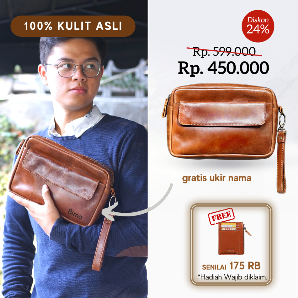 CLUTCH HANDBAG POUCH PRIA KULIT ASLI ORIGINAL 100% PREMIUM TAS TANGAN ROVI   - GRATIS UKIR NAMA