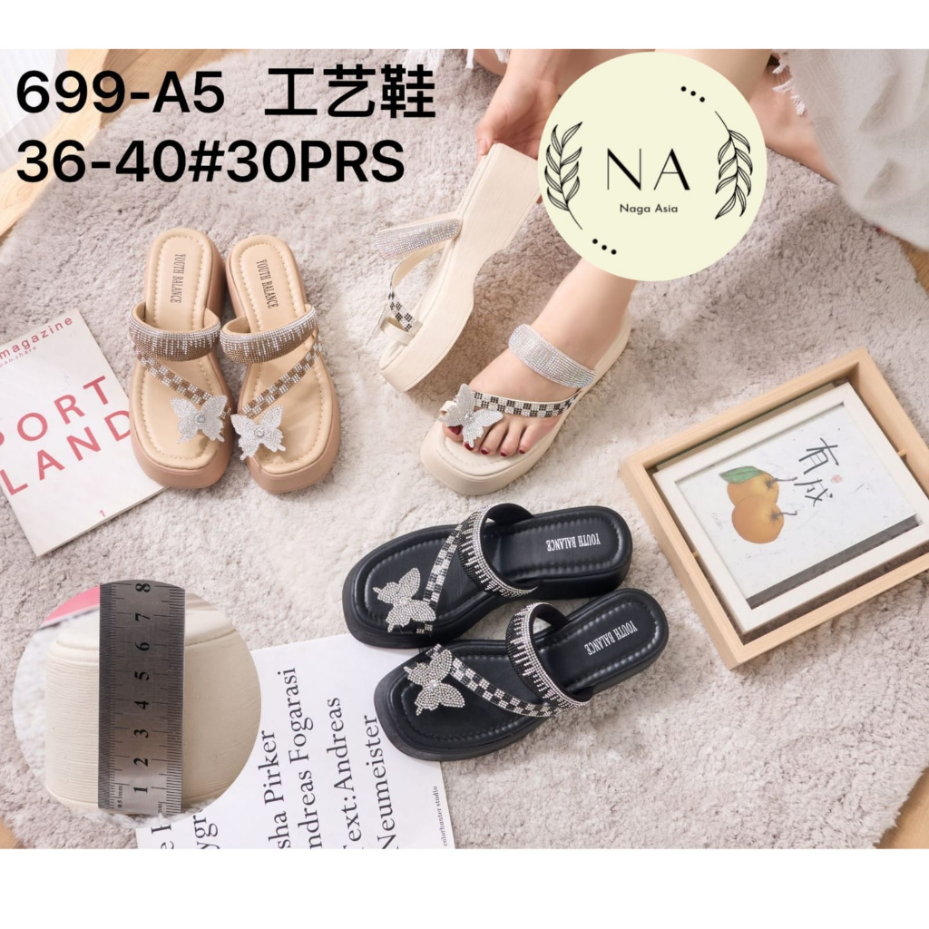 Sandal Wanita Wedges Jepit Tali 2 Motif Kupu - Kupu 699-A5 sandal wanita terlaris