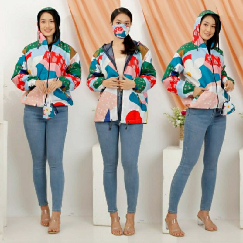 jaket parasut wanita printing motif juice/jaket gowes/jaket sepeda