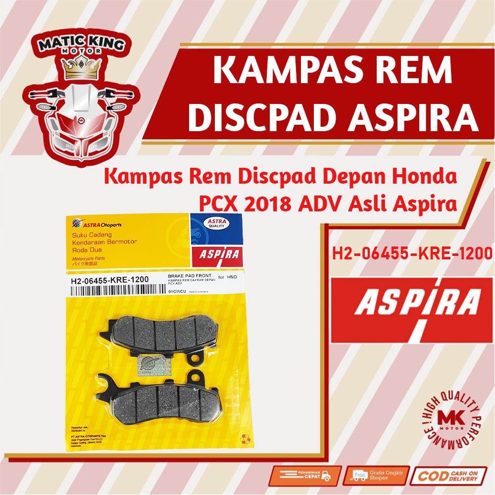 Kampas rem dispad discpad depan belakang Honda PCX ADV 150 155 160 Aspira Astra Otoparts H2-06455-KRE-1200