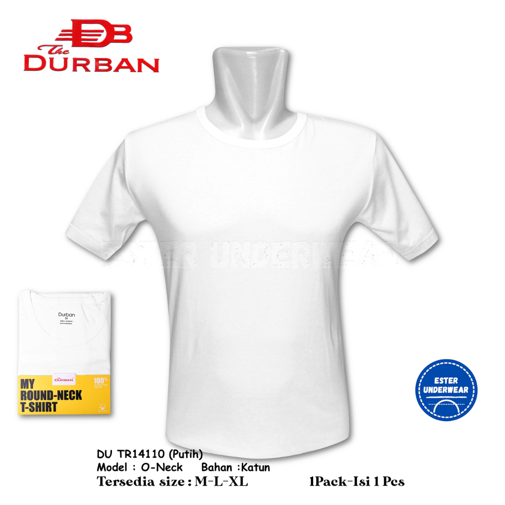 Kaos Oblong Pria DURBAN O-NECK DU TR 14110 PUTIH isi 1 PCS