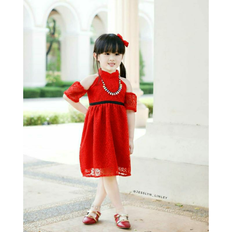 DRESS ANAK PEREMPUAN / ANGELINA DRESS BROKAT/ BAJU NATAL ANAK PEREMPUAN