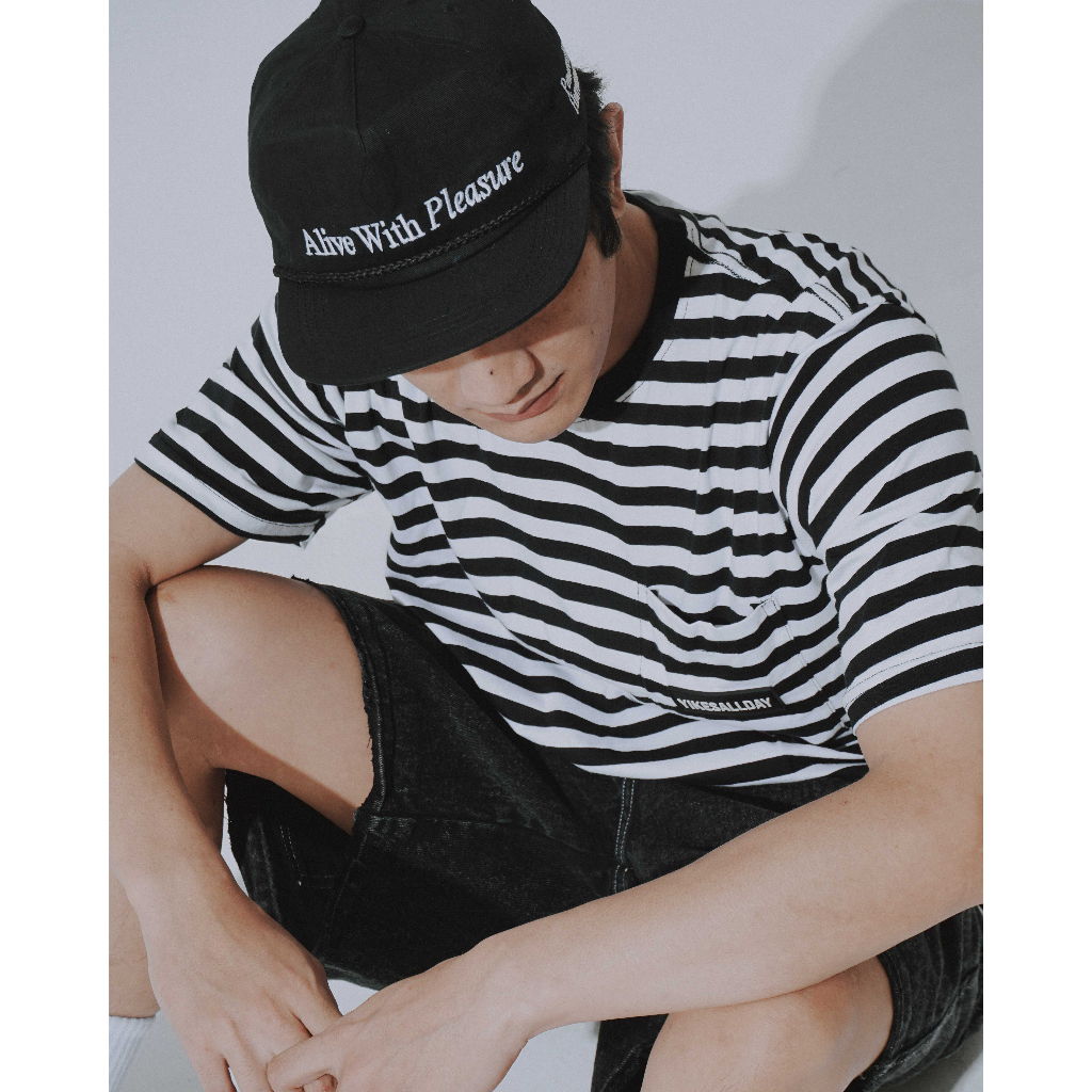 STRIPE T-SHIRT POCKET | BLACK WHITE | MISTY WHITE | SAGE WHITE | YIKESALLDAY