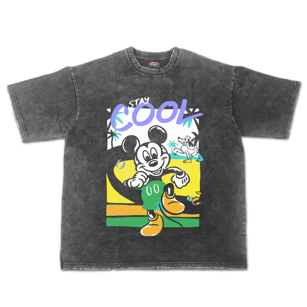 Kaos Mickey Mouse Kartun Oversize Stone Wash