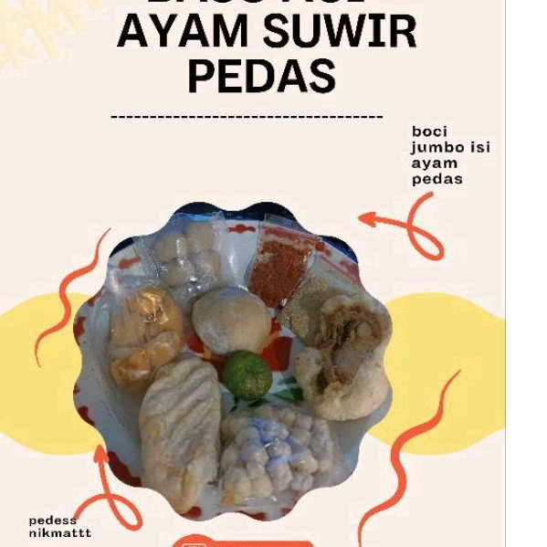 

baso aci ayam suwir pedass JUMBO enak, lezat..sdh d vacum