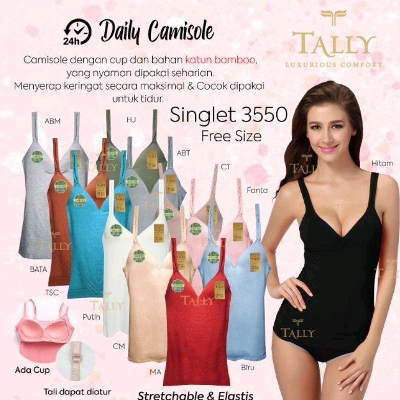 camisol singlet cup bra nyatu katun lembut Tally